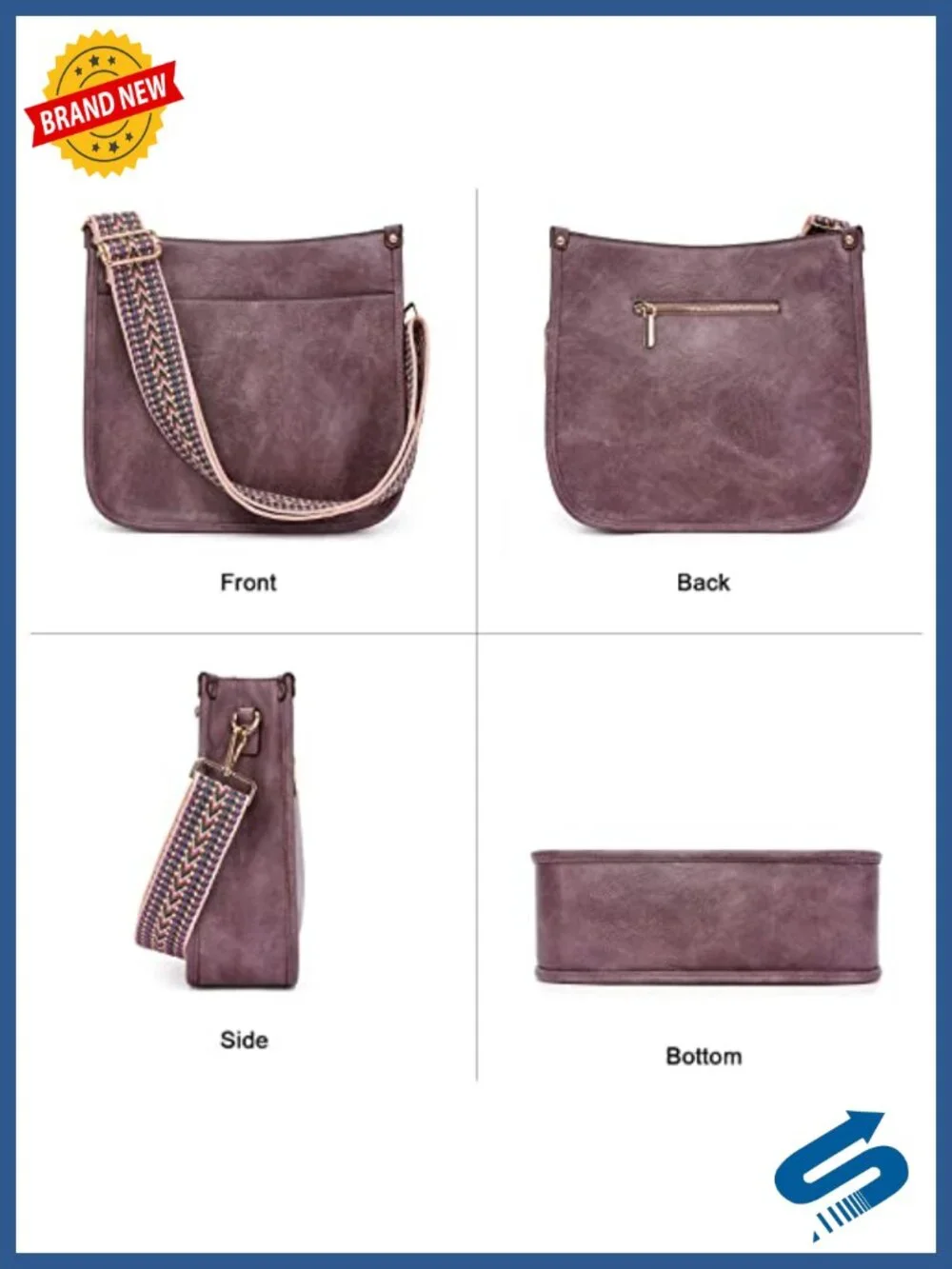 Trendy Vegan Leather Hobo Handbag with 2 Adjustable Guitar Straps Crossbody Bag